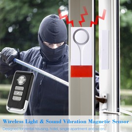 Mengshen Door Window Alarm - Wireless Anti-Theft Burglar Alarm with 105db Loud Sound and Bright Light, Easy to Install (Includes 1 Alarm and 2 Remote Control)