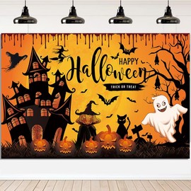Halloween Tapestry 180x110cm Extra Large Backdrop Halloween Decor Happy Halloween Wall Hanging Decor Banner Poster Haunted Castle Pumpkin Ghost Photography Background Party Decorations Indoor Outdoor