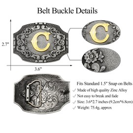BBOTEN Western Initial Letters Belt Buckle ABCDEFG to Z Silver Cowboy Rodeo Belt Buckle for Men Women Cowboy Cowgirl C