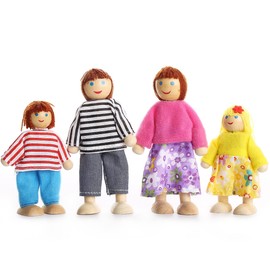 Kids Girls Lovely Happy Family Dolls Playset Wooden Figures Set of 7 People for Children Doll house Pretend Gift