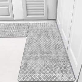 HEBE Anti Fatigue Kitchen Mat Set of 2 Non Slip Cushioned Kitchen Mats for Floor Waterproof Farmhouse Kitchen Rugs and Mats Set Comfort Standing Desk Mat Carpet for Sink,Office,Laundry