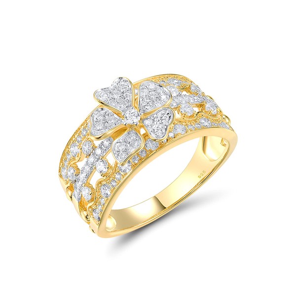 Santuzza Sterling Silver Gemstone Flower Ring Gold Plated Cubic Zirconia
