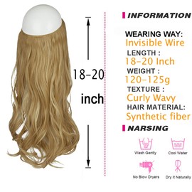 Dirty Blonde Hair Extension Curly Long Synthetic Fiber Hairpieces for Women Blonde Hair Piece 18 Inch 4.2 Oz Invisible Headband Wire Heat Friendly Fiber No Clip (18H613)