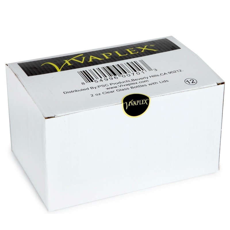 Vivaplex, 12, Clear, 2 oz Glass Bottles, with Lids