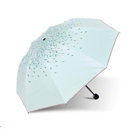 Green Tree Leaf Folding Travel Sun Umbrella Sunblock UV Protection UPF 50+ Rain Resistant Compact Size Parasol Fold into Purse (Green)