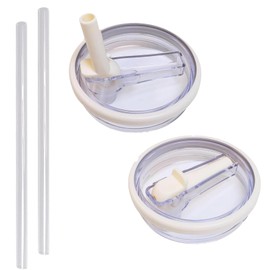 HUATEEN 2 Pack 40oz Leakproof Straw Lids with 2 Straws - Flip Clamshell Design Replacement for Tumbler Cups Spill-Proof Travel Accessories (White)