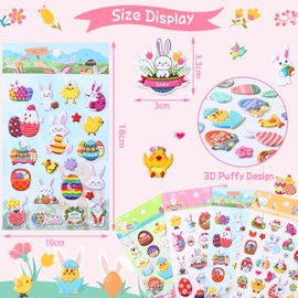 UPINS Easter Puffy Stickers for Kids, 10 Sheets Easter 3D Cute Puffy Stickers Rabbit Egg Carrots Chicke Foam Stickers Decals for Easter Party Favors Scrapbooking DIY Crafts Art Making Decorations