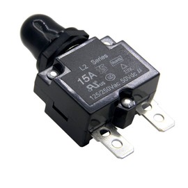 ZOOKOTO 15A DC50V AC125-250V Push Button Reset Circuit Breakers with Quick Connect Terminals and Waterproof Button Black Cap