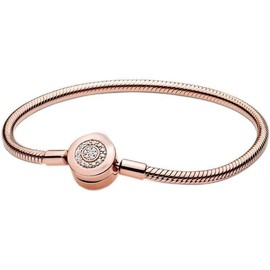 STAR JEWELLER Sparkling Crown O Pav? Clasp Snake Chain Bracelet - Charm Moments Bracelet for Women - Compatible Moments Charms - Cubic Zirconia for Women Rose Gold Finish- 19 Cm