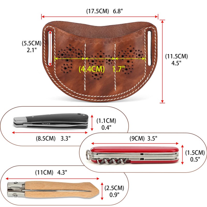 TOURBON Leather Pocket Tool Belt Pouch 3 Slots EDC Multitool