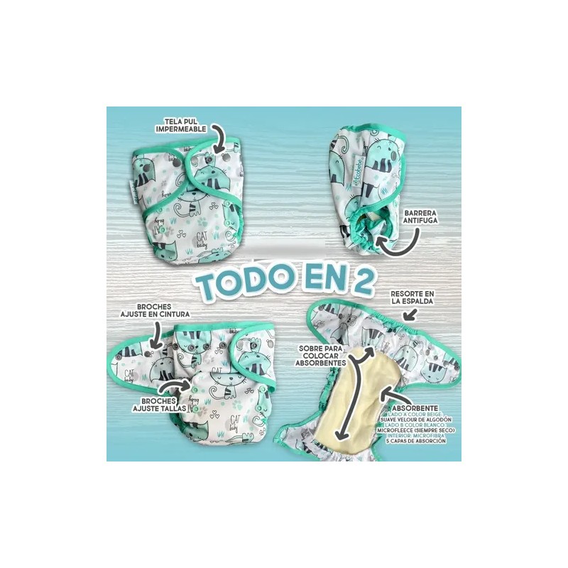 Pañales Ecológicos Unitalla Ecobebé T2 6 Pack Lisos