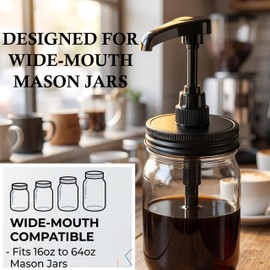 Syrup Sauce Honey Dispenser Pump Lid for Wide Mouth Mason Jar Coffee Syrup Pump Lid Stainless Steel Bpa-Free Food Grade Airtight & Leak-Proof- 2pc