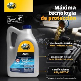 HELLA - ACEITE MULTIGRADO MINERAL PARA MOTOR A GASOLINA 15W40 API SL, BOTE DE 946 MILILITROS. NÚMERO DE PARTE : HMO-15W40LT 358277041