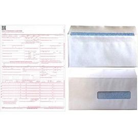 New CMS 1500 - HCFA Insurance Claim Forms and Self-Seal No. 10-1/2 Tinted Window Envelopes - 100 Forms and ENVELOPES