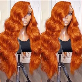 MARRY MOON 9x6 Ginger Lace Front Wigs Human Hair for Women Orange Body Wave Lace Frontal Wigs 200% Density Pre Plucked Glueless 350 Colored Human Hair Wig for Women