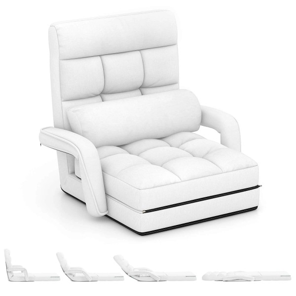 Costway Folding Floor Armchair w/6-position Adjustable Back & Lumbar Pillow