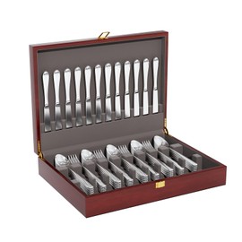 Mahogany Wood Silverware Storage Box,Silverware Case Flatware Chest with Felt Lined,Flatware Storage Box for 12 sets of Utensils,Silverware Chest without Silverware,Silverware Organizer with Lid