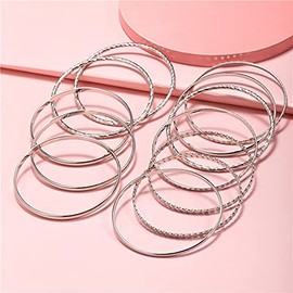 Bohemian Silver Bangle Bracelets Set for Women- Multi Layer Stackable Textured Bracelet Retro Indian Chunky Cable Twisted Wristband for Women Best Friend Wedding Bridal Birthday Party Gift-C