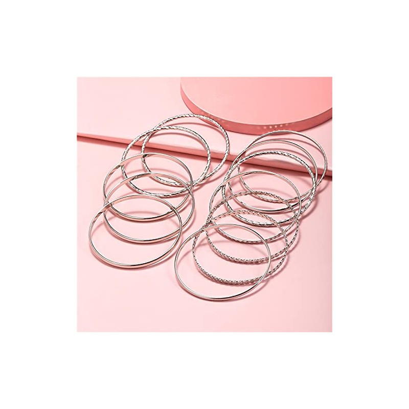 Bohemian Silver Bangle Bracelets Set for Women- Multi Layer Stackable