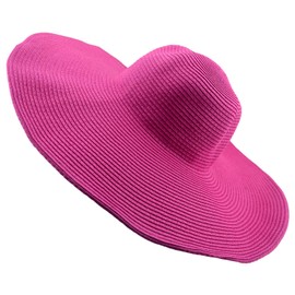 Wowlife Wide Brim Roll-up Big Beautiful Solid Color Floppy Hat (Hot Pink)