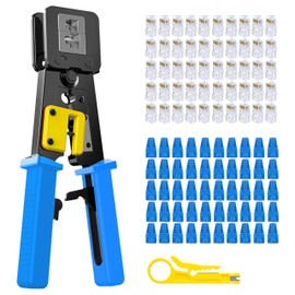 Yangoutool Ethernet Connector Tool Passthrough RJ45 Crimper Multifunctional Professional High Performance Crimper for Pass Through and Legacy with 50PCS Connectors Covers