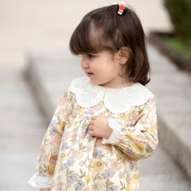 DAVE&BELLA Baby Girl Dress Long Sleeve Floral Toddler Girls Smocked Sundress Cotton Playwear Vintage Princess Dress (US, Age, 12 Months, 18 Months, Floral-Style A)