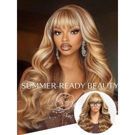 Nadula Honey Blonde Curtain Bangs Wig Human Hair - 13X4 HD Pre Everything Glueless Loose Body Wave Lace Front Wigs with Ear Tape Pre Plucked Bleached Knots Ready to Wear 20inch