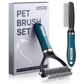 PawMeet Deshedding Dog Brush Dog Comb Combo, Professional Undercoat Rake, Pet Grooming Brush for Dog Cat Grooming Supplies, Dematting Deshedding Brush Dogs Shedding Tool for Long Matted Haired Pets