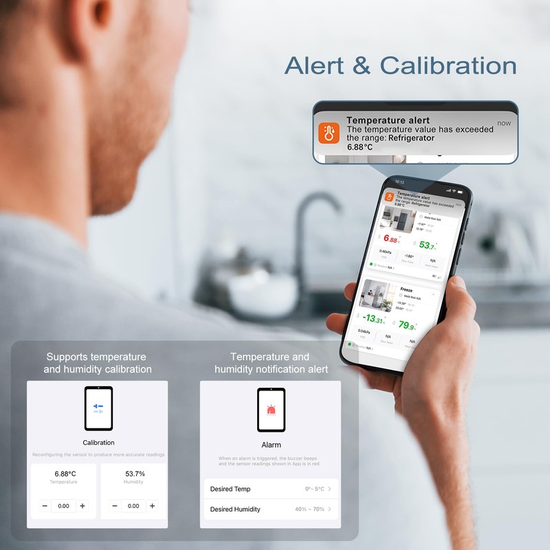Ankilo Bluetooth Refrigerator Thermometer, Freezer Thermometer Alarm with Smart Bluetooth,