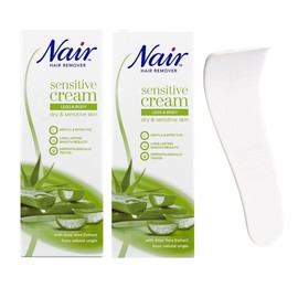 Niar Sensitive Hair Removal Cream Bundle: 2 x Niar Tough Hair Removal Cream 100ml with Portable Hair Removal Cream Scraper for Sensitive Skin - Effective Depilatory Cream for Men & Women