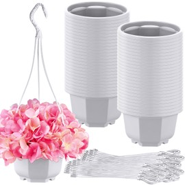 Roshtia 50 Pcs 5.9 inch Plastic Hanging Plant Pots with Hooks Flower Pots Baskets Outdoor Hanging Nursery Planter Holder for Home Garden Balcony Porch(Gray White, 5.9 inch)