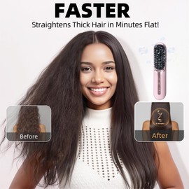 Cordless Hair Straightener Brush- Dual Mode (Cord-in-Use & Cordless),Portable Travel Straightener 30s Fast Heat-Up, Portable Mini Straightening Comb Lightweight Anti-Scald for Travel, Home, Office