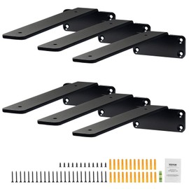VEVOR Floating Shelf Brackets 6 Inch, 6 Pack Heavy Duty Shelf Brackets, Brackets for Shelves, 1/5" Thick Black Metal L Shelf Bracket, Steel Shelving Brackets with 160 lbs Load Capacity