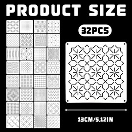 32 Pcs Sashiko Stencil Kit, 5.1 Inch Reusable PET Plastic Sashiko Templates