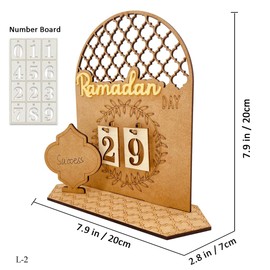 Ramadan Advent Calendars Wood Eid Mubarak Countdown Calendars Tracker Date for Kids Gift DIY 2025 Arabic Muslim Islamic Holiday Table Home Decorations Count Down Calendar (L-2)