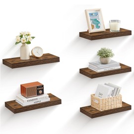 VASAGLE Wall Shelves Set of 5, Floating Shelves, Wall Mounted, 8 x 15.7 x 1.5 Inches, Display Shelves for Picture Frames, Wall Decor, Hanging Shelf for Living Room, Kitchen, Rustic Brown ULWS071B02