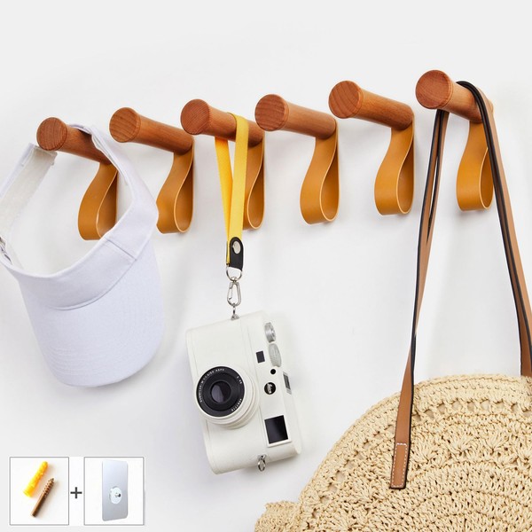 HomeDo 6Pack Wooden Coat Wall Hooks Wall Mounted,Decorative Single Organizer