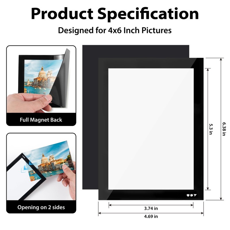 Magnetic Picture Frames 4x6, Fridge Magnets, DIY Photo Frame, 10