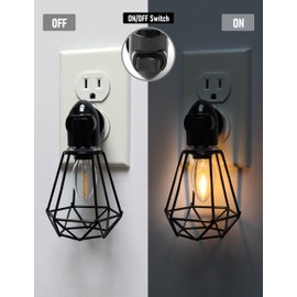 LOIWON Industrial Plug in Night Light with On Off Switch, 2-Pack Farmhouse LED Night Lights Plug into Wall Socket, Baby Nursery Nightlight with Vintage Lamp Shade for Adult Kids Room Bathroom Hallway