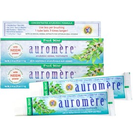 Auromere Fresh Mint Ayurvedic Herbal Toothpaste With 23 Special Herbal Extracts For Optimum Oral Hygiene, 4.16 oz. (Pack of 2)