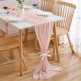 CHUQING Table Runner Pink 70 cm x 3 m Chiffon Pink Table Decoration Wedding Decorative Table Runner for Birthdays Light Pink