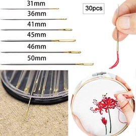 Olakin Sewing Needles[30 Pcs], 3.2-5.1cm Stitching Needles, Darning Needles with Plastic box, for DIY Needlework Normal Type and Sewing(Black)