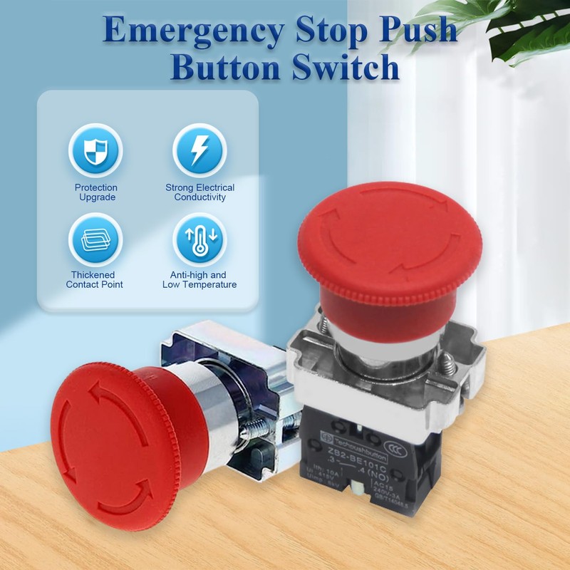 Heyiarbeit 600V 10A Emergency Stop Push Button Switch ZB2-BE101C Self-Locking