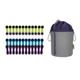 bellaCott 48 Clothes Pegs with Spiral Spring Soft Grip Blue Green White Purple Anthracite and 1 bellaCott Clothes Peg Bag Made of Canvas Grey