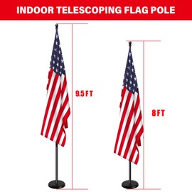 Indoor Flag Pole Kit with Base 8FT-9.5FT,Aluminum Commercial Indoor Flagpole with Black Ball Top Finial & 360° Rotating Anti Wrap Ring,Adjustable Heavy Duty Flag Pole Kit for Office School (1Pack)