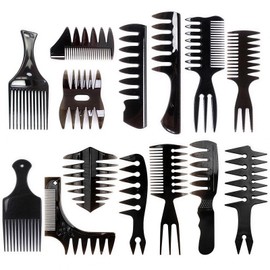 Set de 14 Peines para Hombre de ABS, Kit de Estilizado Masculino con Dientes Anchos y Texturizador para Barba, Pompadour, Slick Back, Raya Lateral y  