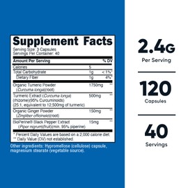 Nutricost Turmeric + Ginger Capsules with Bioperine, 2400mg Per Serving, 120 Capsules - GMO-Free, Gluten-Free, 40 Servings