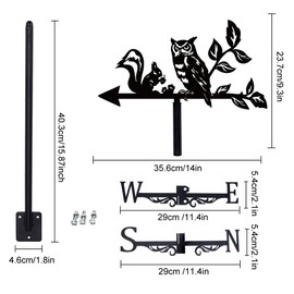 SUPERDANT Owl and Squirre Weather Vane Owl on Branch Weather Vanes for Sheds Squirre Wind Vanes Metal Weathervanes Black Wind Direction Indicator for Roof Garden Shed Farm Backyard Gazebo Barn