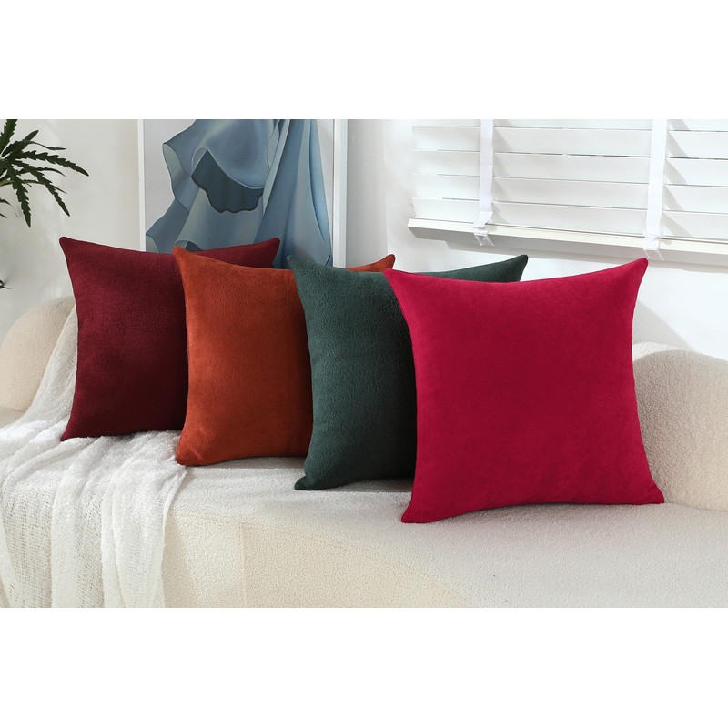 Jeneoo Burgundy Decorative Throw Pillow Covers Soft Chenille Comfy Square