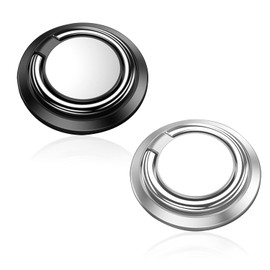 2 Pieces Phone Ring Holder, 360° Adjustable Rotating Phone Ring Holder, Car Mount Available, Fits All Smartphones (Black Silver)